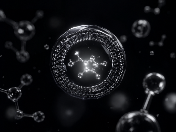 Molecular structure with atoms on a black background