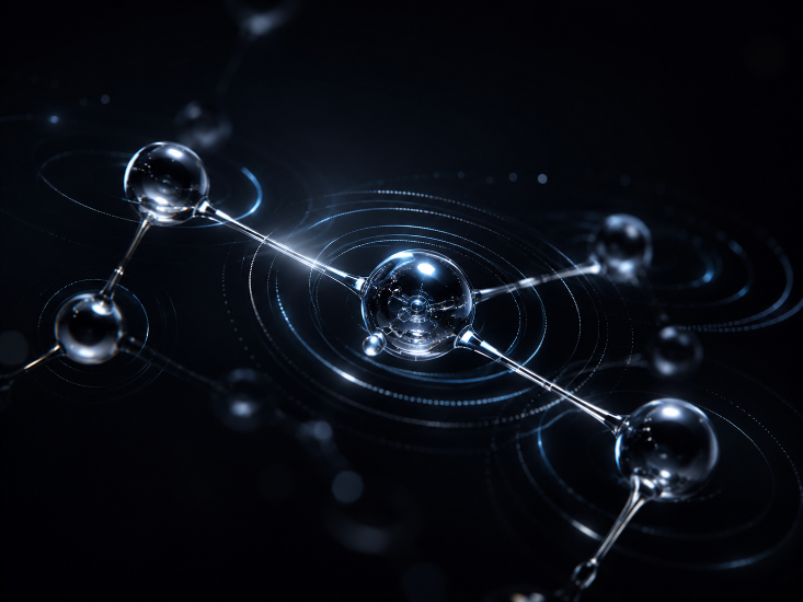 Molecular structure model on a dark background